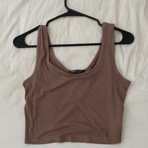 Brown Ribbed Crop Top